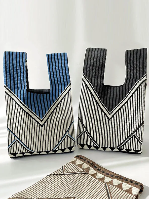 Split-Joint Striped Woven Handbags Bags