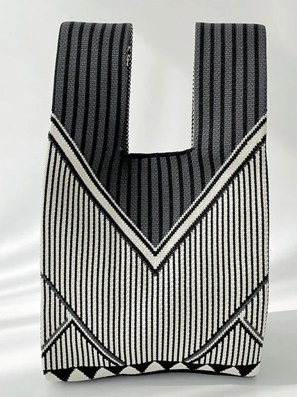 Split-Joint Striped Woven Handbags Bags