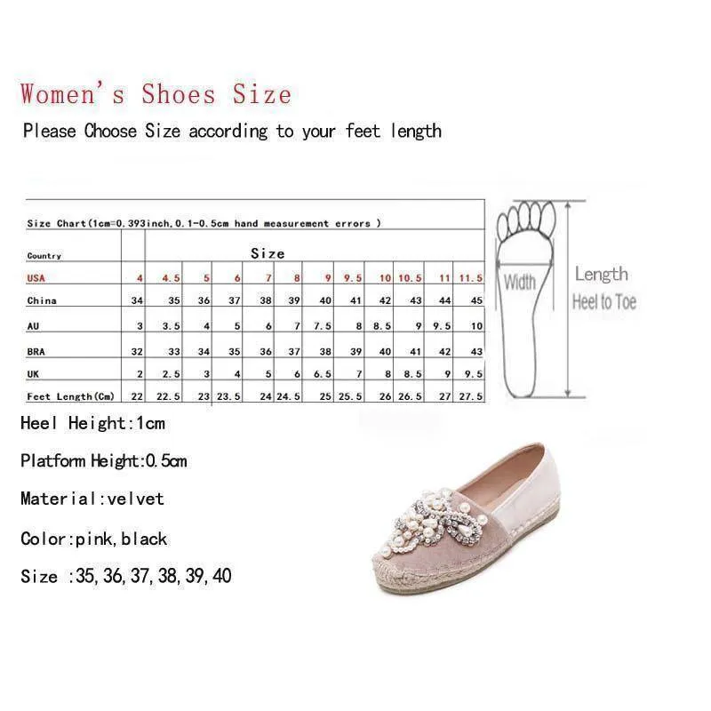 Spring Faux Pearl loafers Rhinestone hemp straw flat