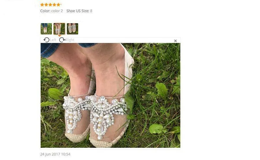 Spring Faux Pearl loafers Rhinestone hemp straw flat