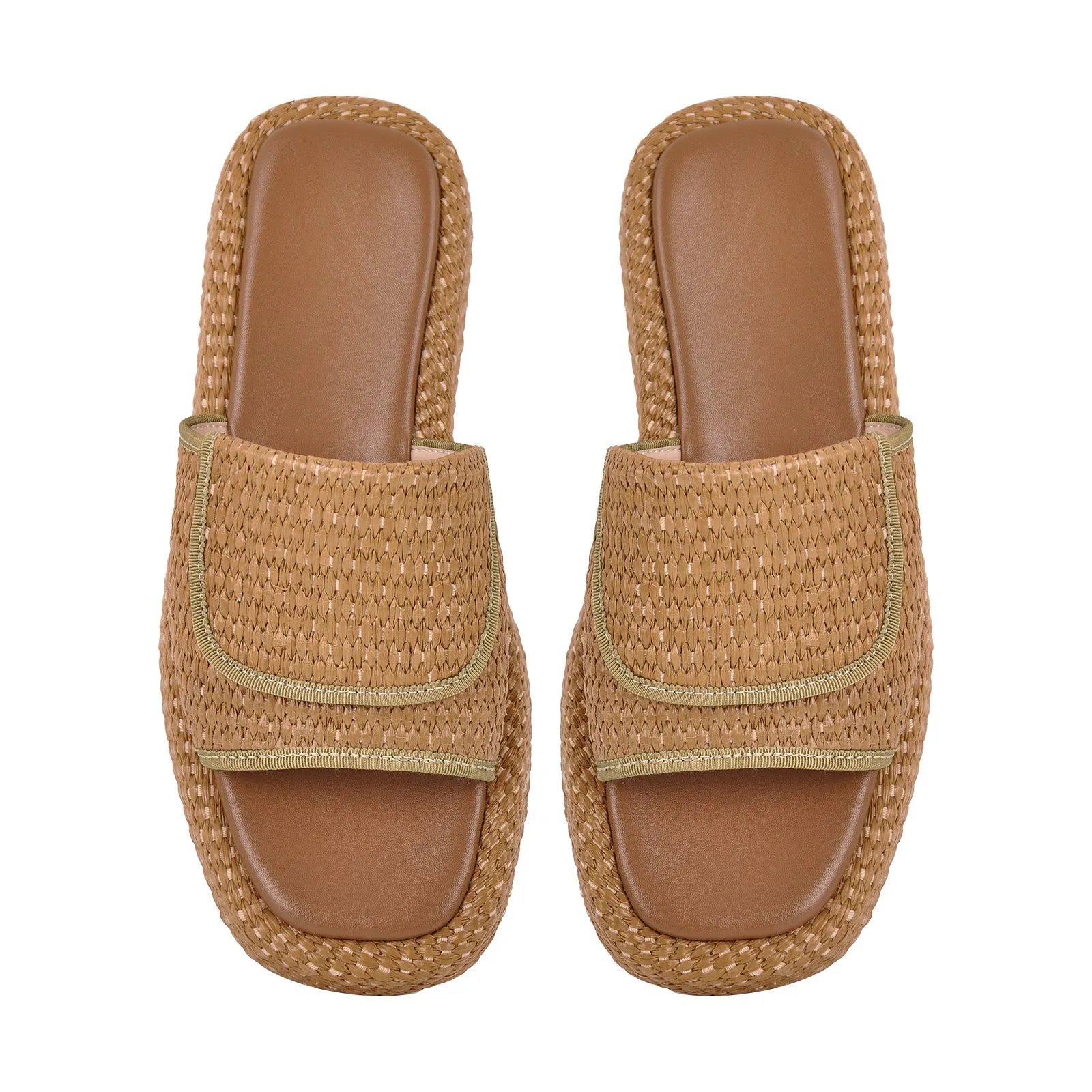 Straw Platform Square Toe Flats Slippers