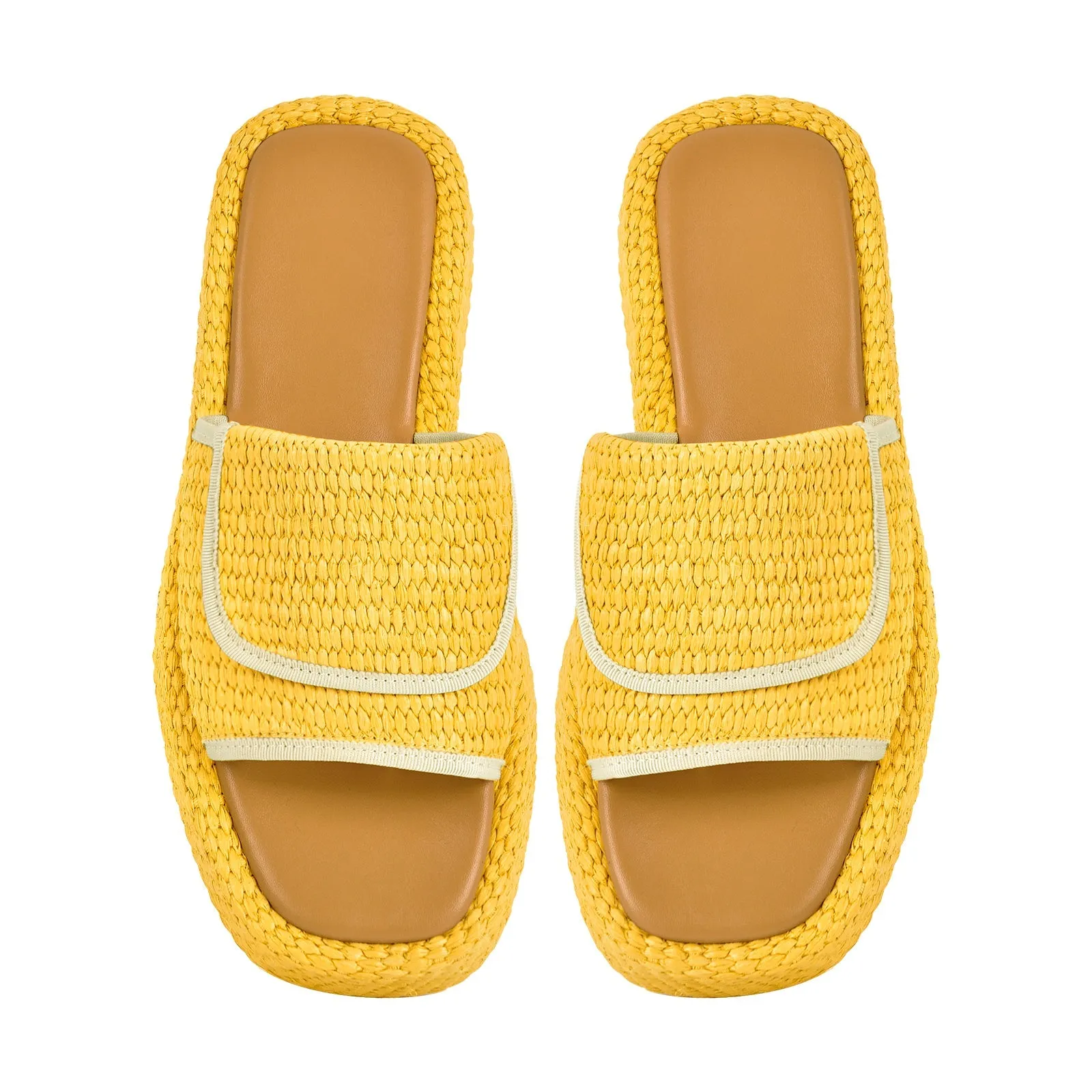 Straw Platform Square Toe Flats Slippers