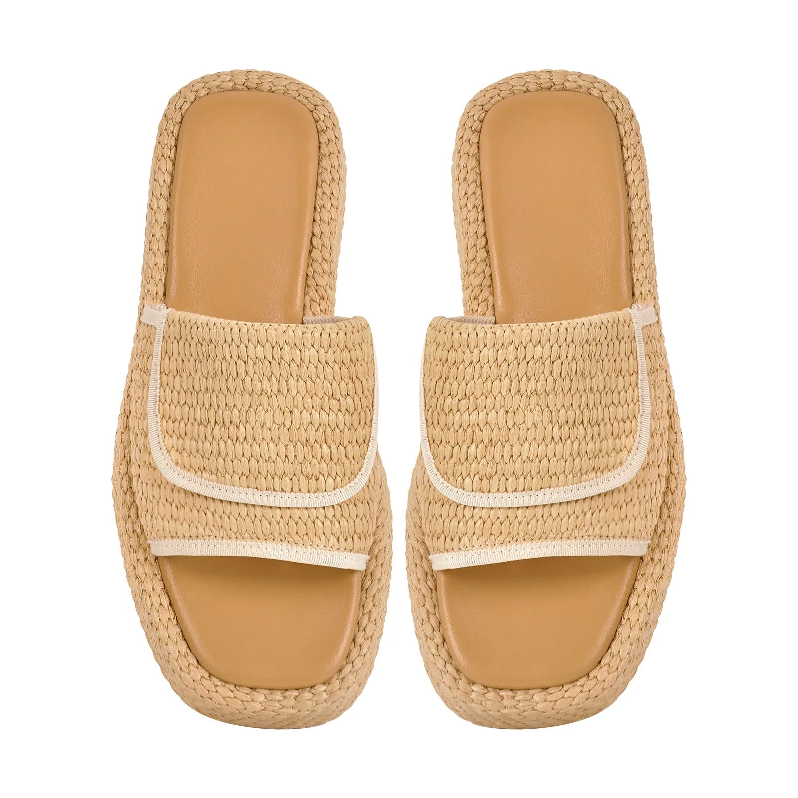 Straw Platform Square Toe Flats Slippers