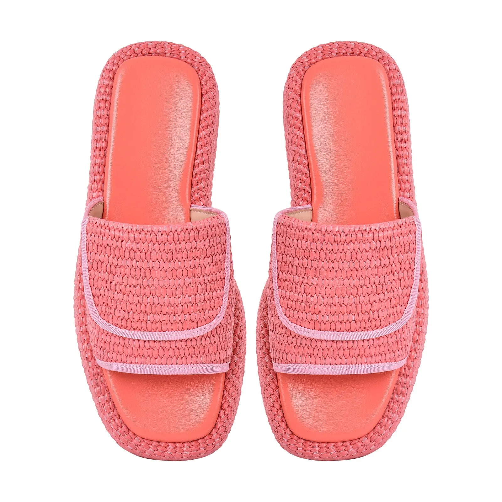 Straw Platform Square Toe Flats Slippers