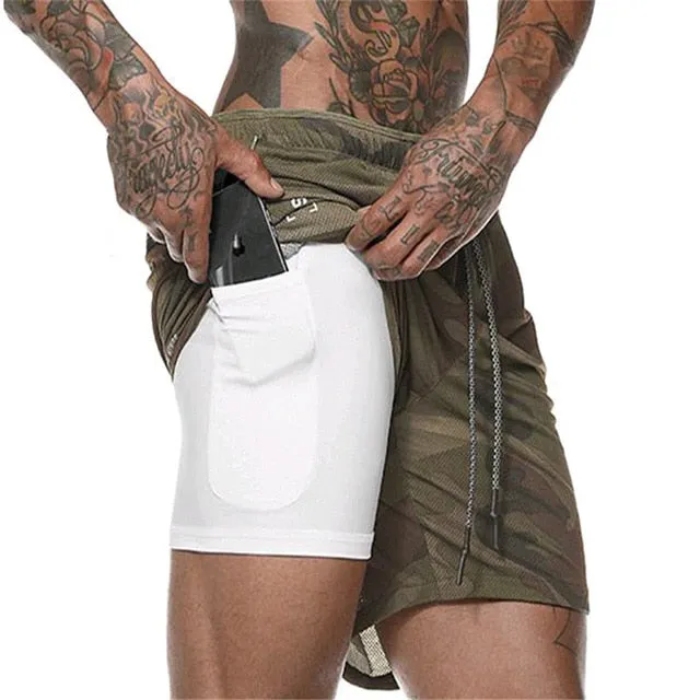 Summer Double-Deck Men's Fitness Bodybuilding Breathable Quick Drying Shorts