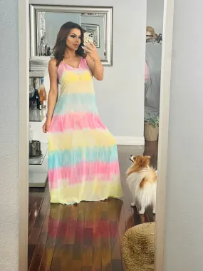 SUNDAY BEST Watercolor Multi Print Spaghetti Strap Maxi Dress