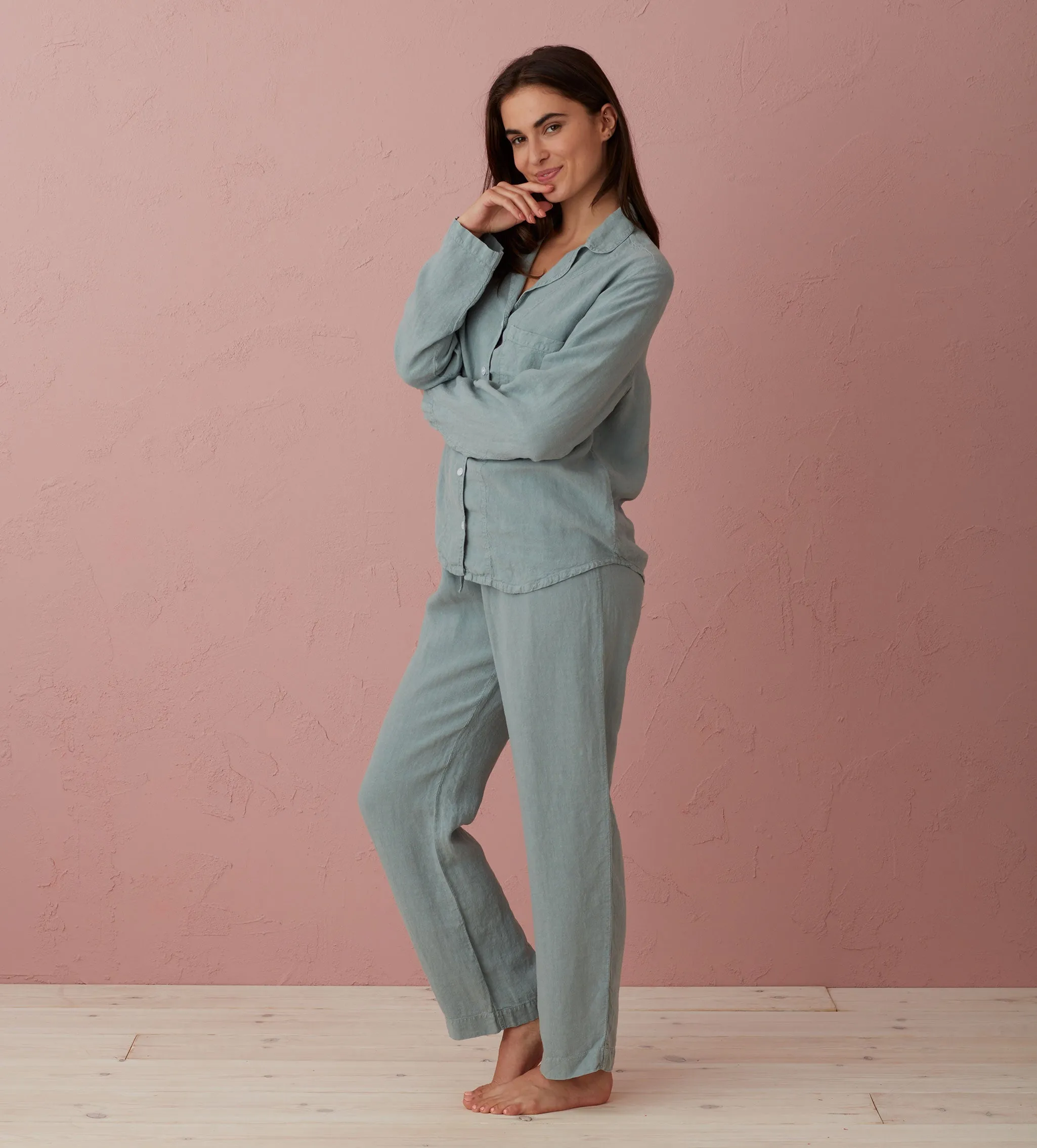 Teal Tilly 100% Linen Pyjama Bottoms