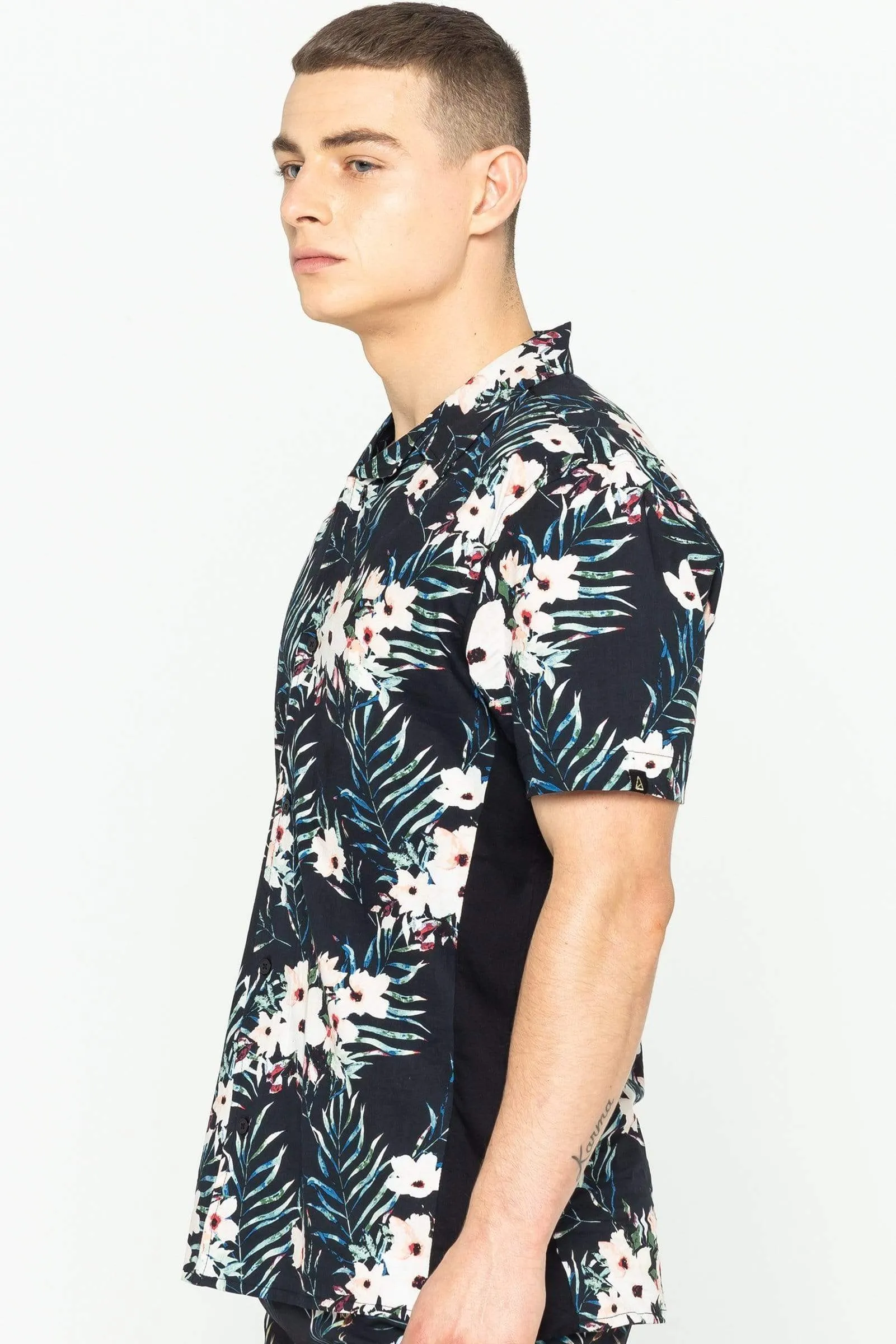 Terrace Floral Print Men's Shirt - Black