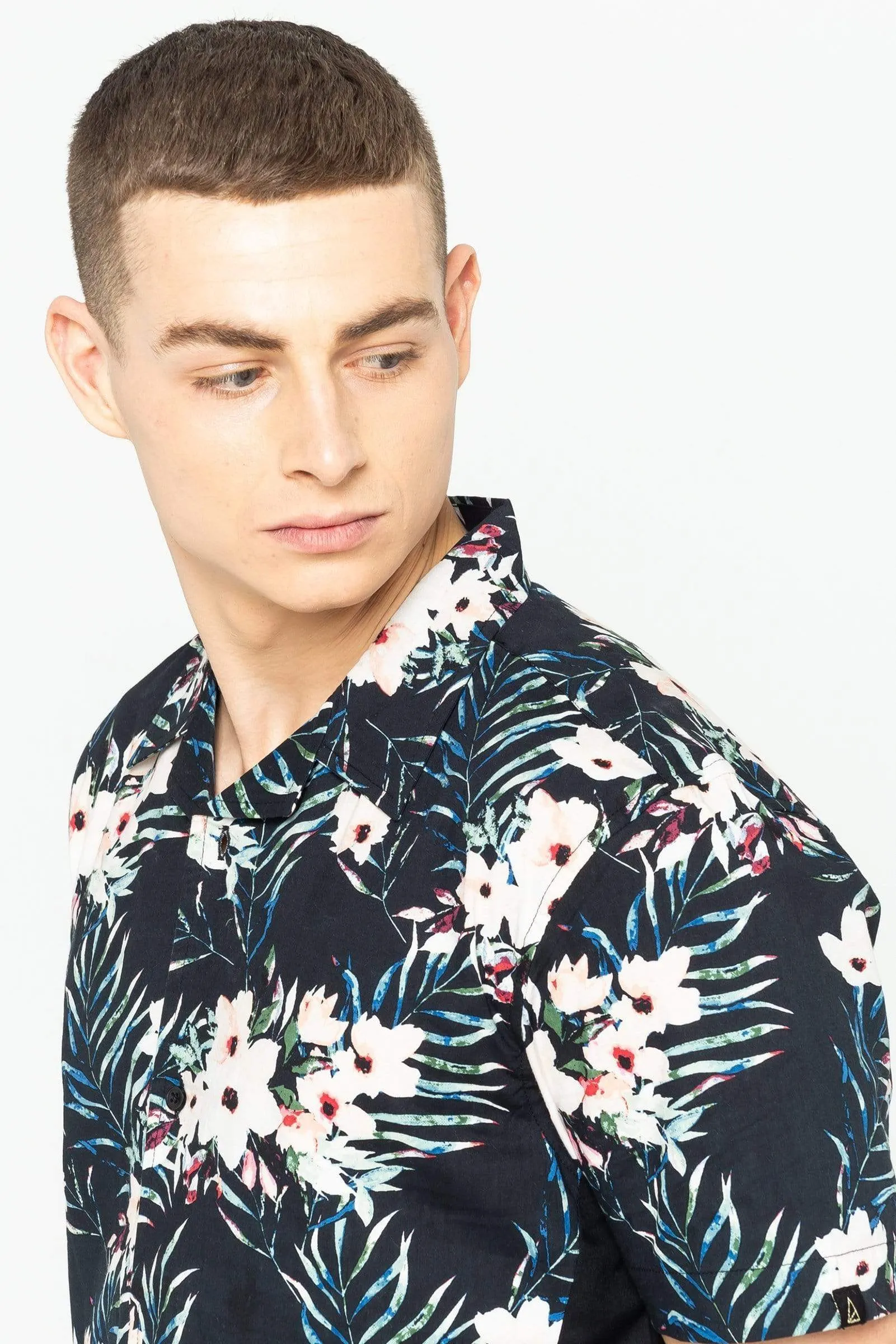 Terrace Floral Print Men's Shirt - Black