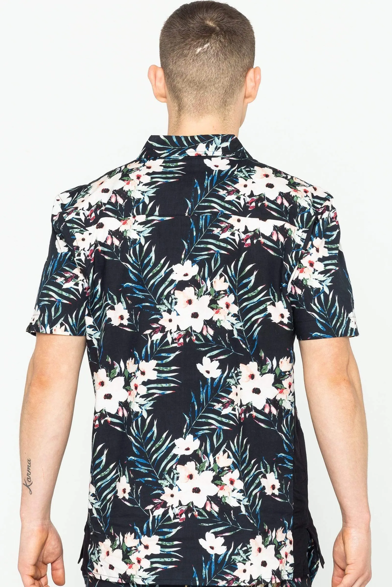 Terrace Floral Print Men's Shirt - Black