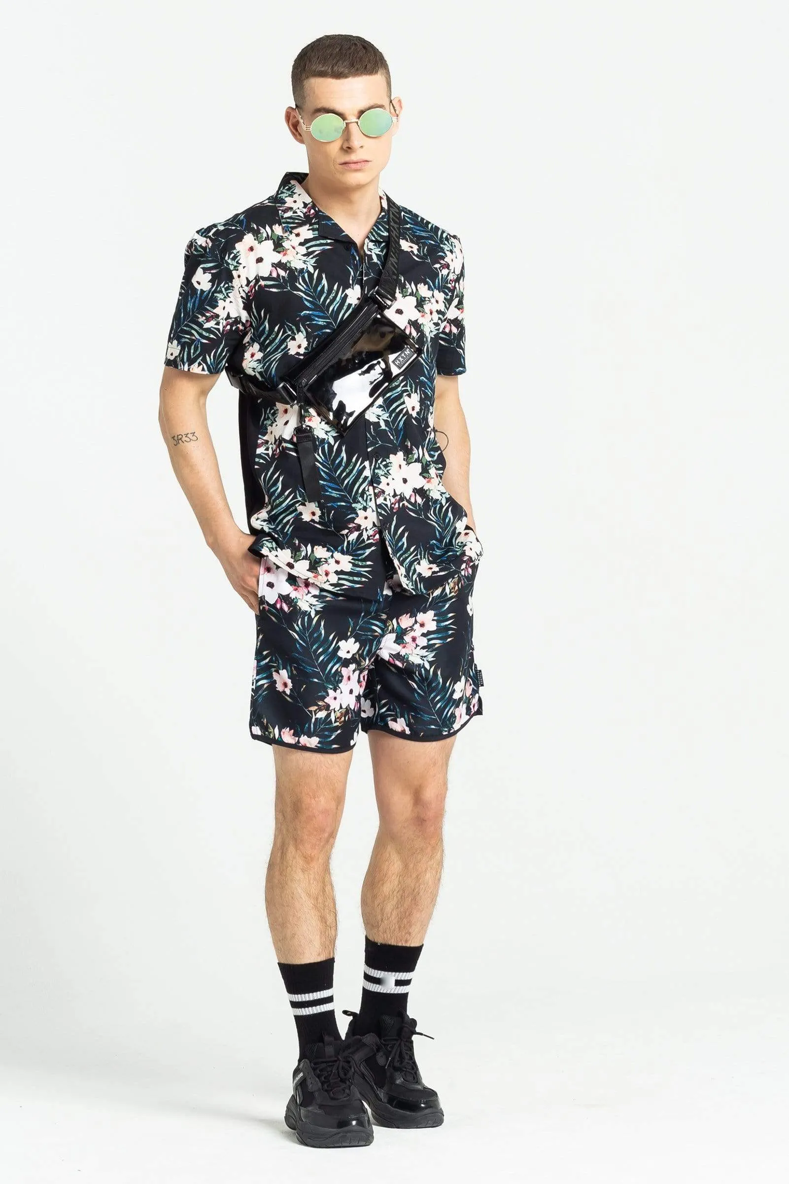 Terrace Floral Print Men's Shirt - Black