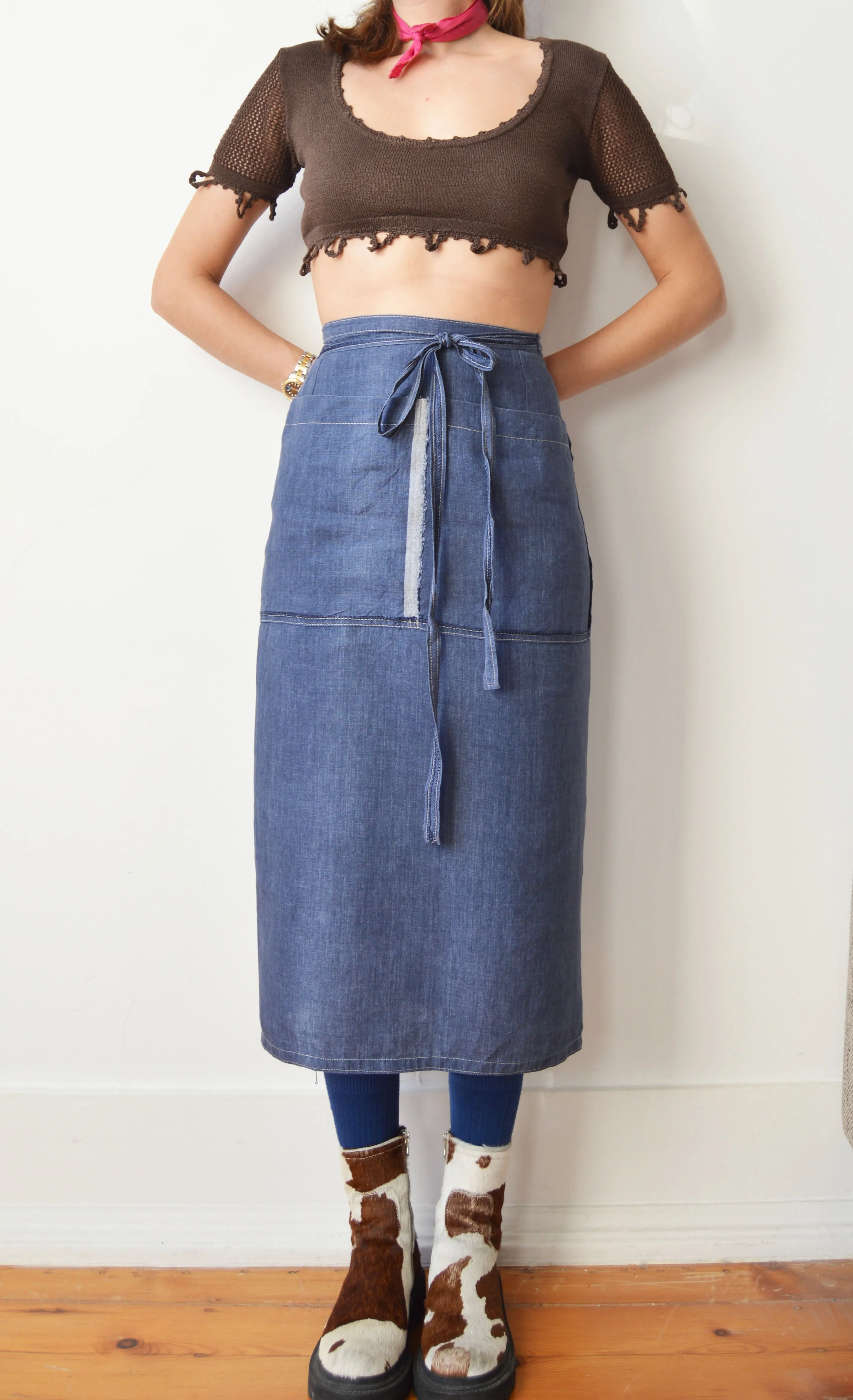 Vintage Gaultier Jeans Blue Linen Wrap Skirt