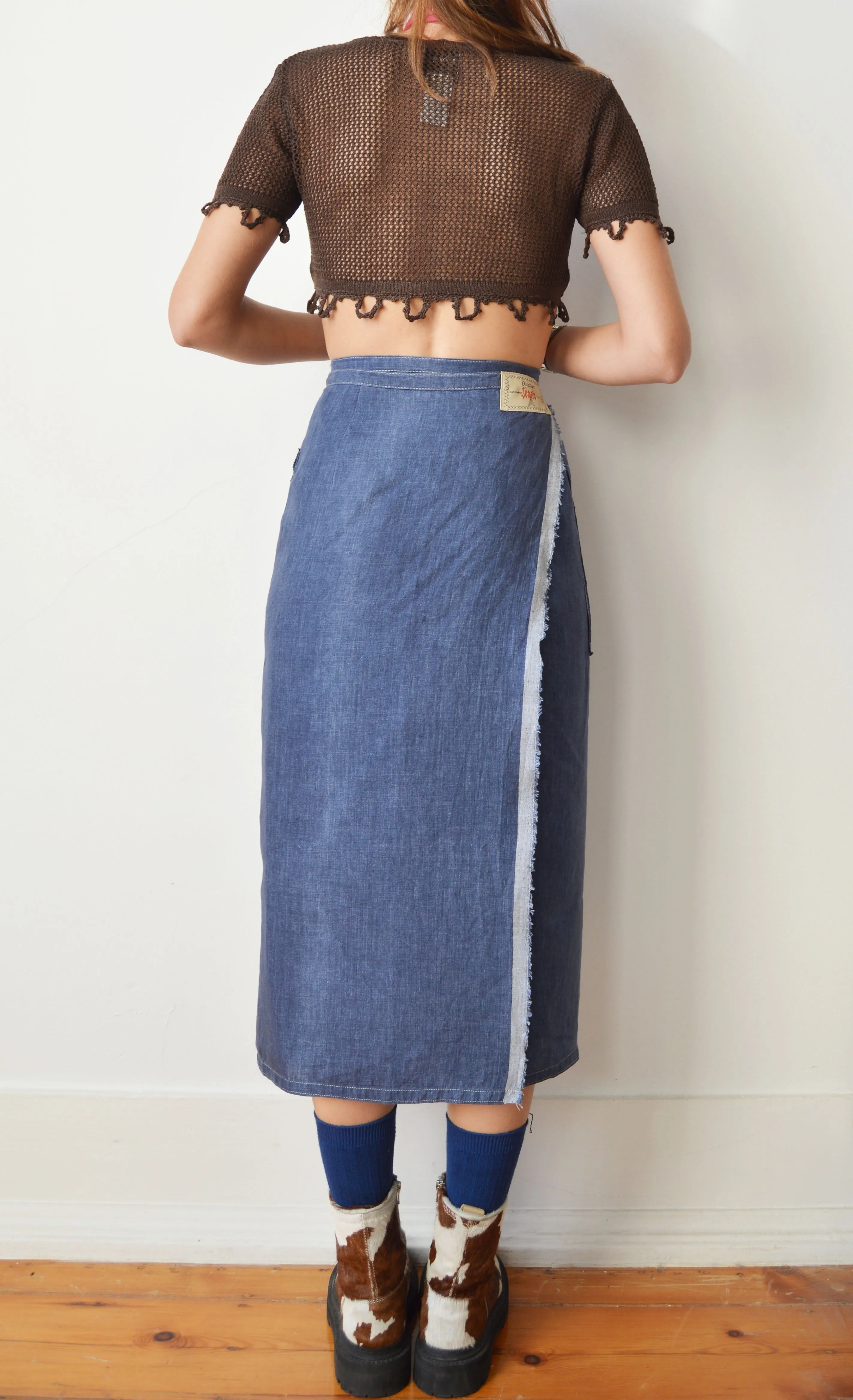 Vintage Gaultier Jeans Blue Linen Wrap Skirt