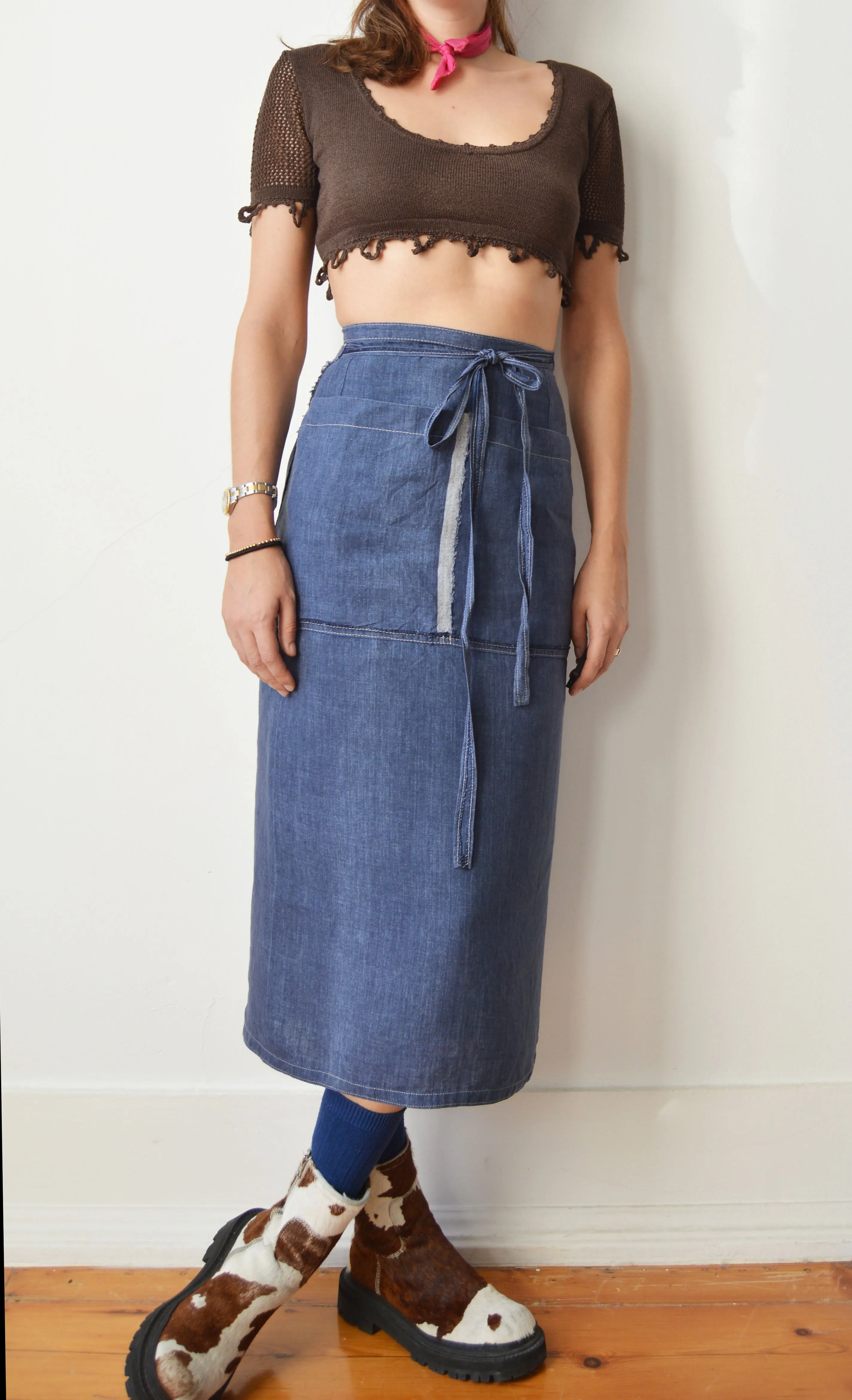 Vintage Gaultier Jeans Blue Linen Wrap Skirt