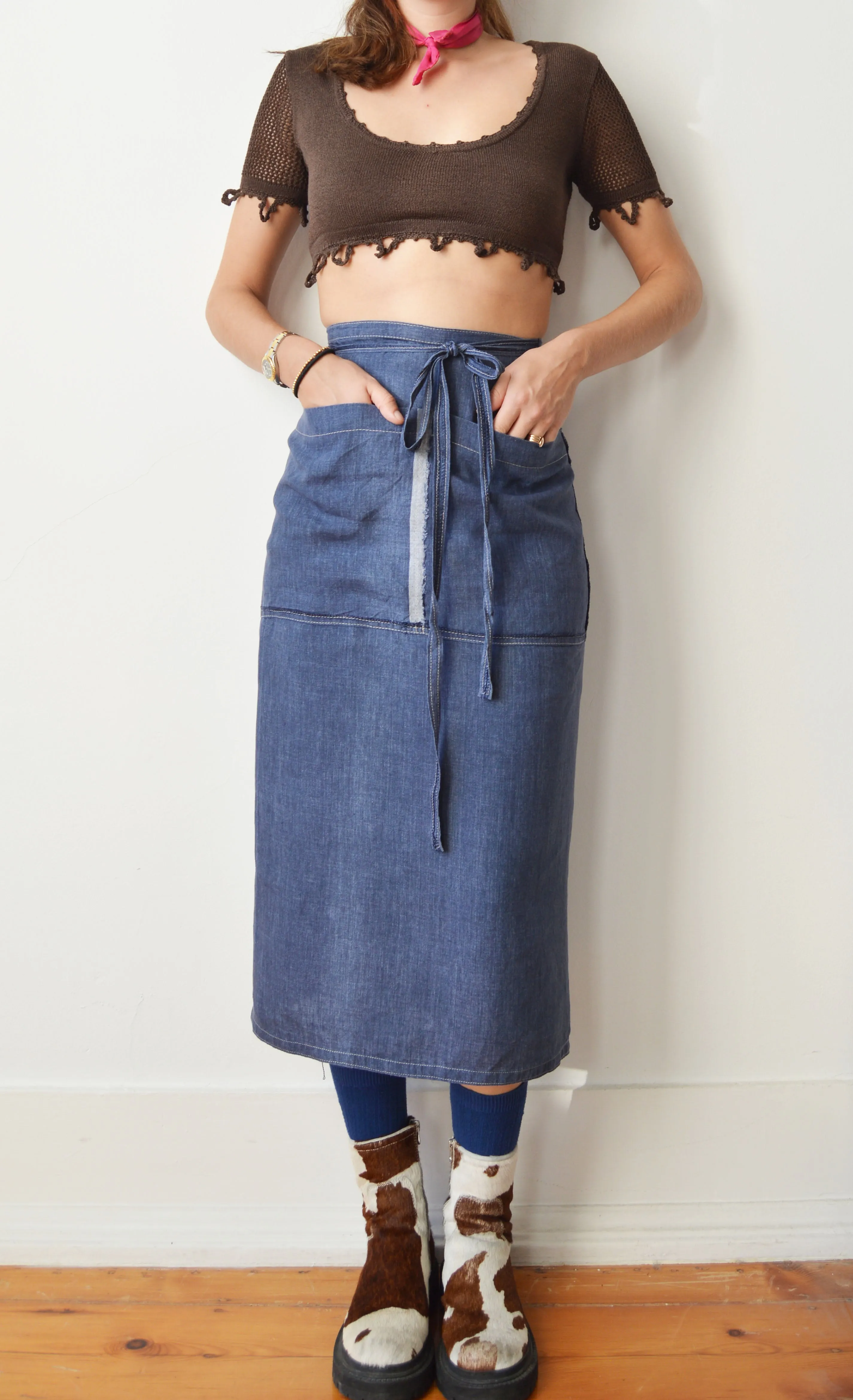 Vintage Gaultier Jeans Blue Linen Wrap Skirt