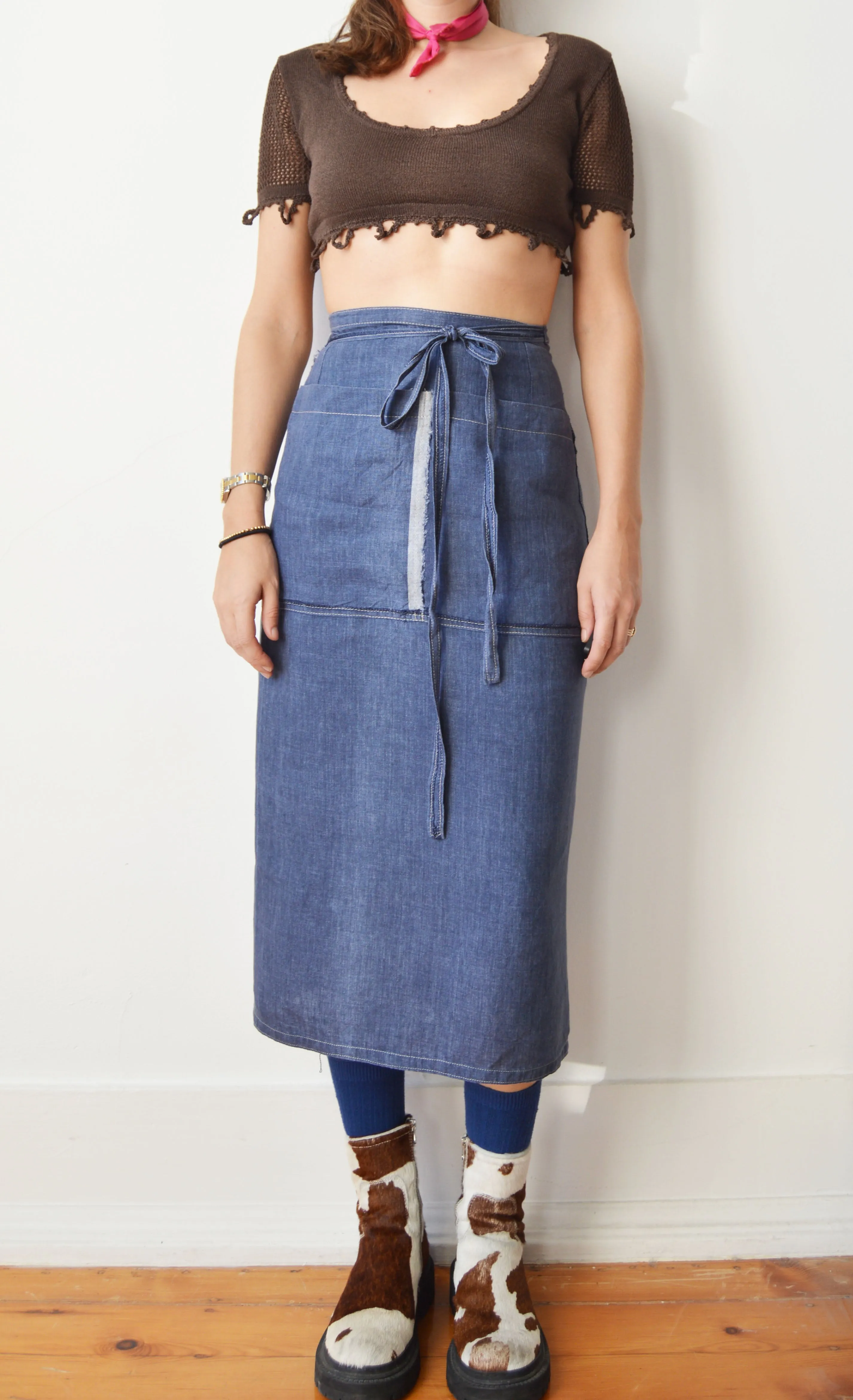 Vintage Gaultier Jeans Blue Linen Wrap Skirt