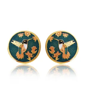 Vintage Green Hummingbird among flowers Stud Earrings