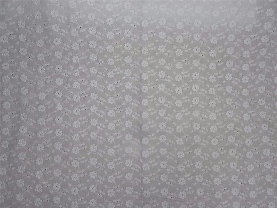 white color cotton organdy fabric 44&quot;wide with tiny floral embroidery