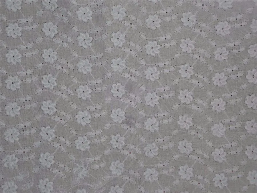 white color cotton organdy fabric 44&quot;wide with tiny floral embroidery