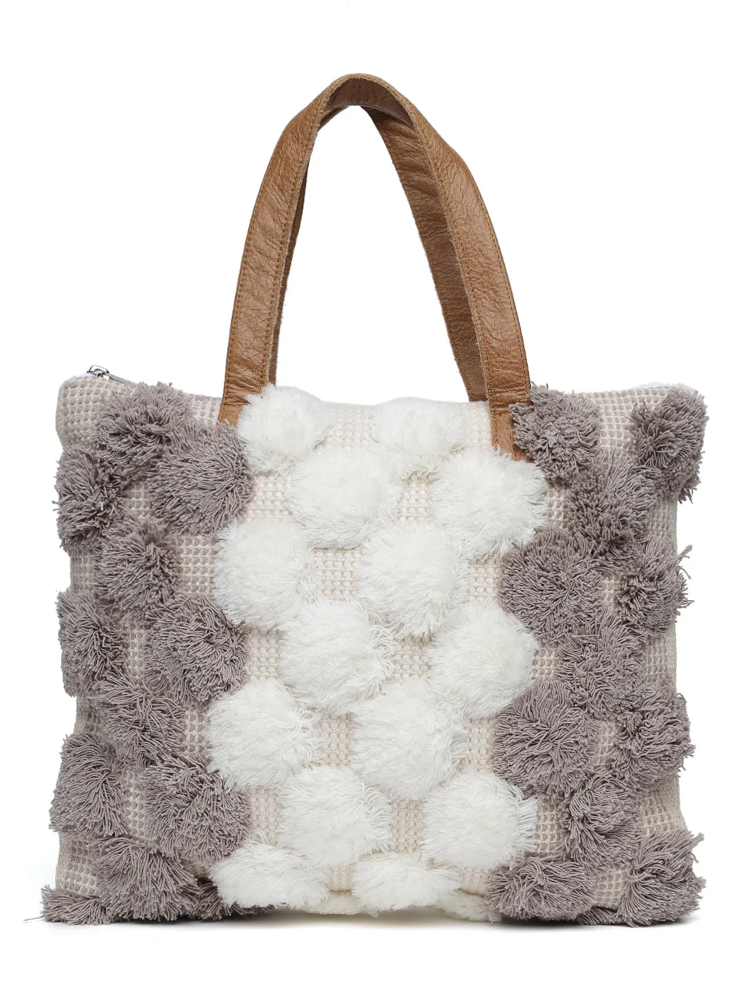 White Gray Hand Woven Tote Bag