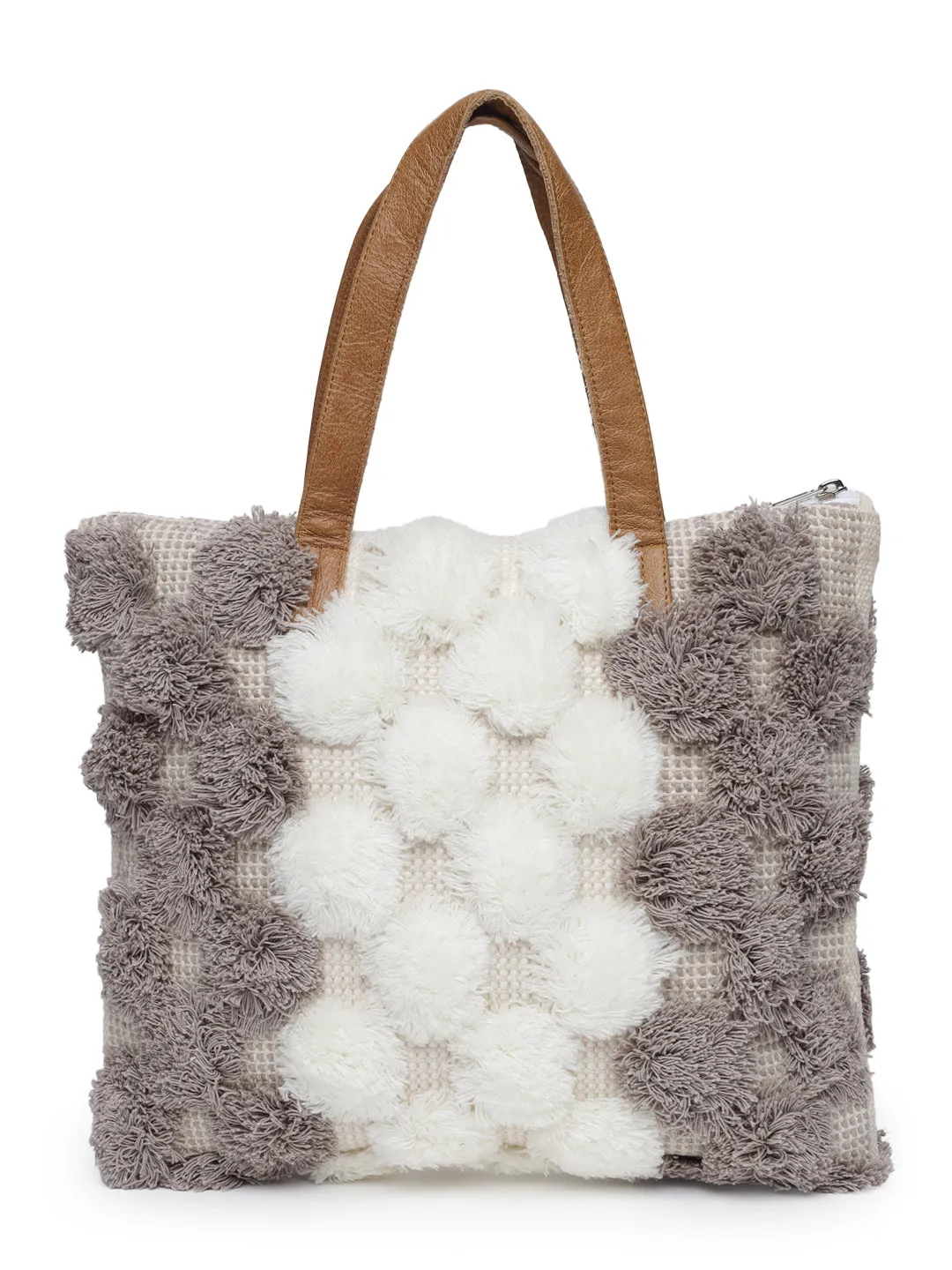 White Gray Hand Woven Tote Bag