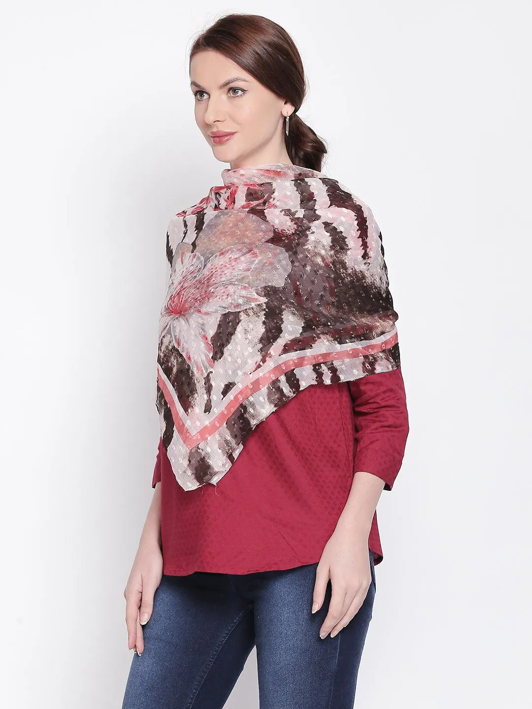 Women Brown Printed Scarves