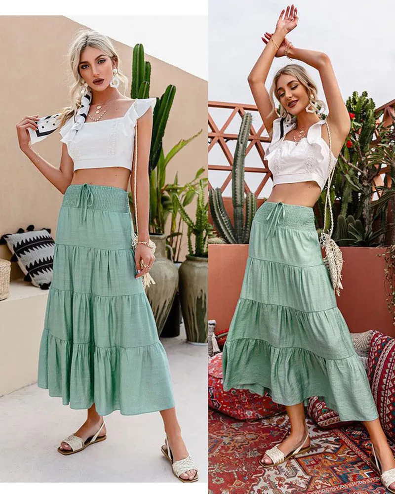 Zeagoo Women's Midi Skirts Boho High Waist A Line Casual Maxi Work Skirt Summer