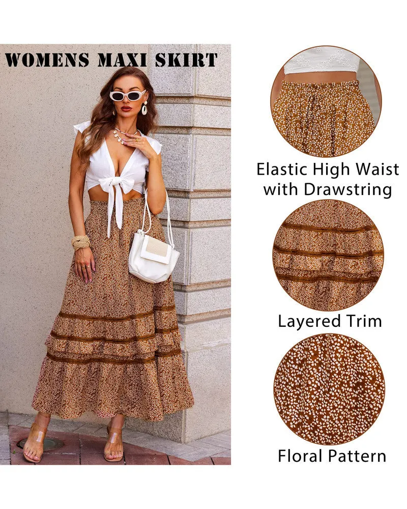 Zeagoo Women's Midi Skirts Boho High Waist A Line Casual Maxi Work Skirt Summer