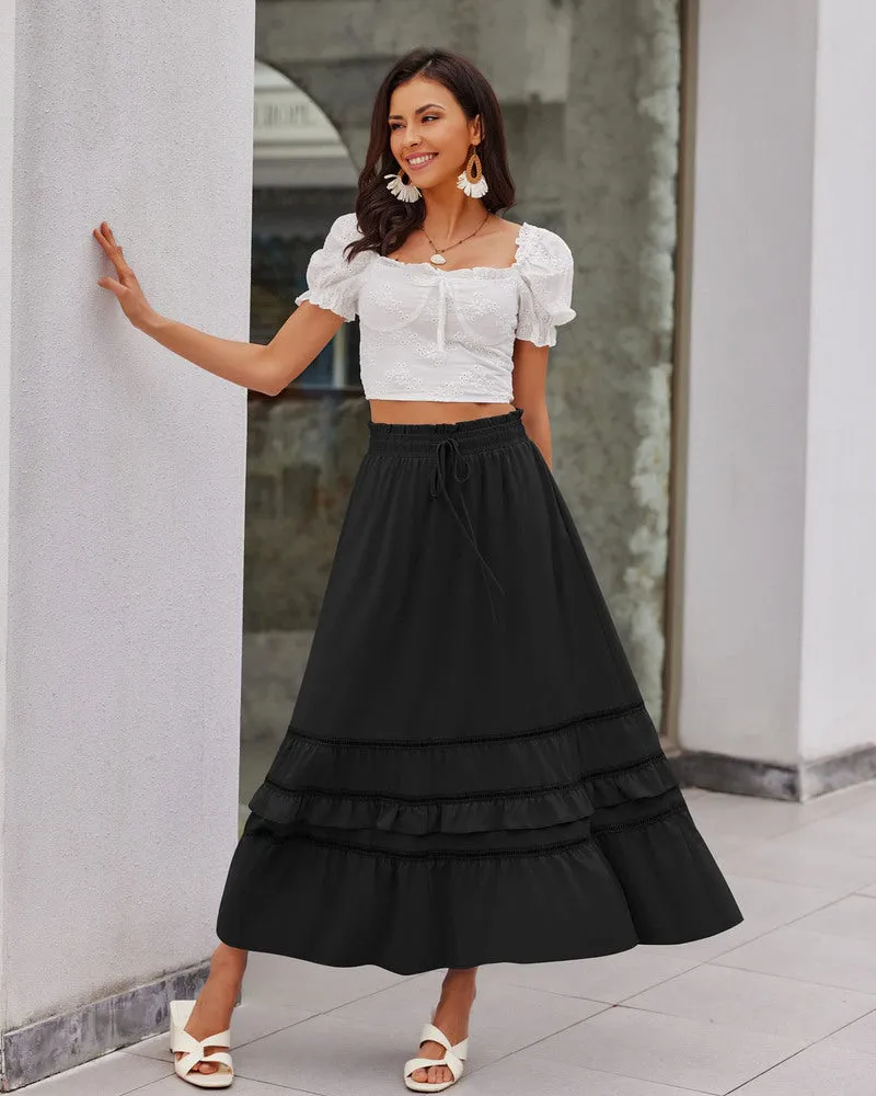 Zeagoo Women's Midi Skirts Boho High Waist A Line Casual Maxi Work Skirt Summer