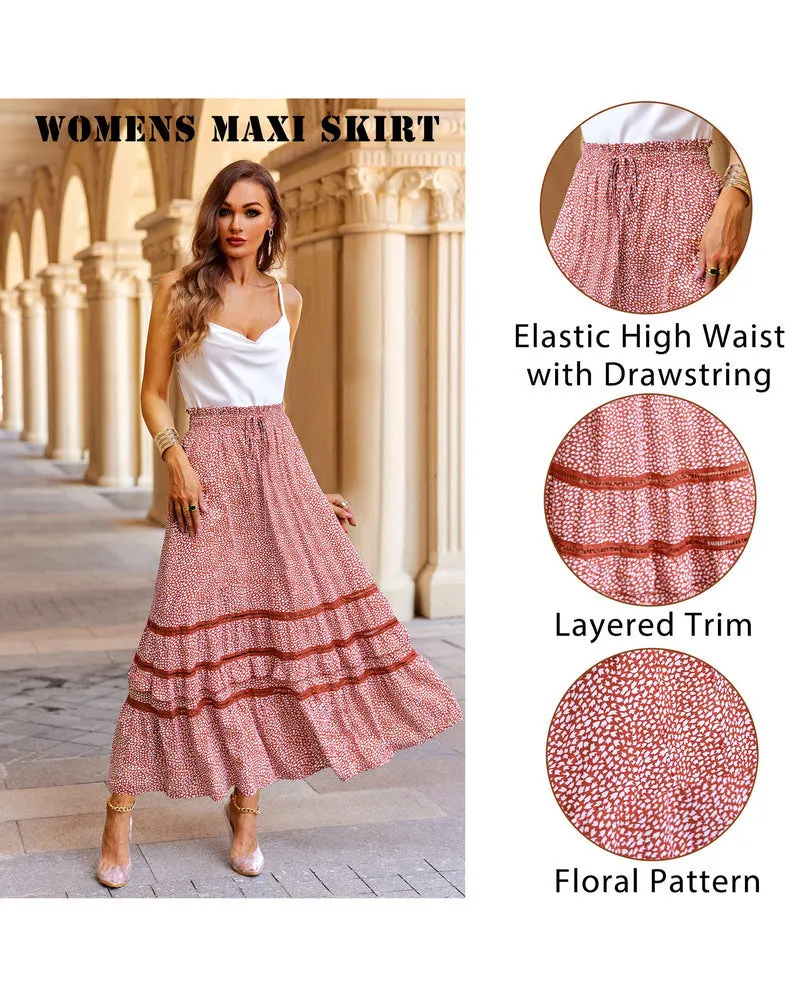 Zeagoo Women's Midi Skirts Boho High Waist A Line Casual Maxi Work Skirt Summer