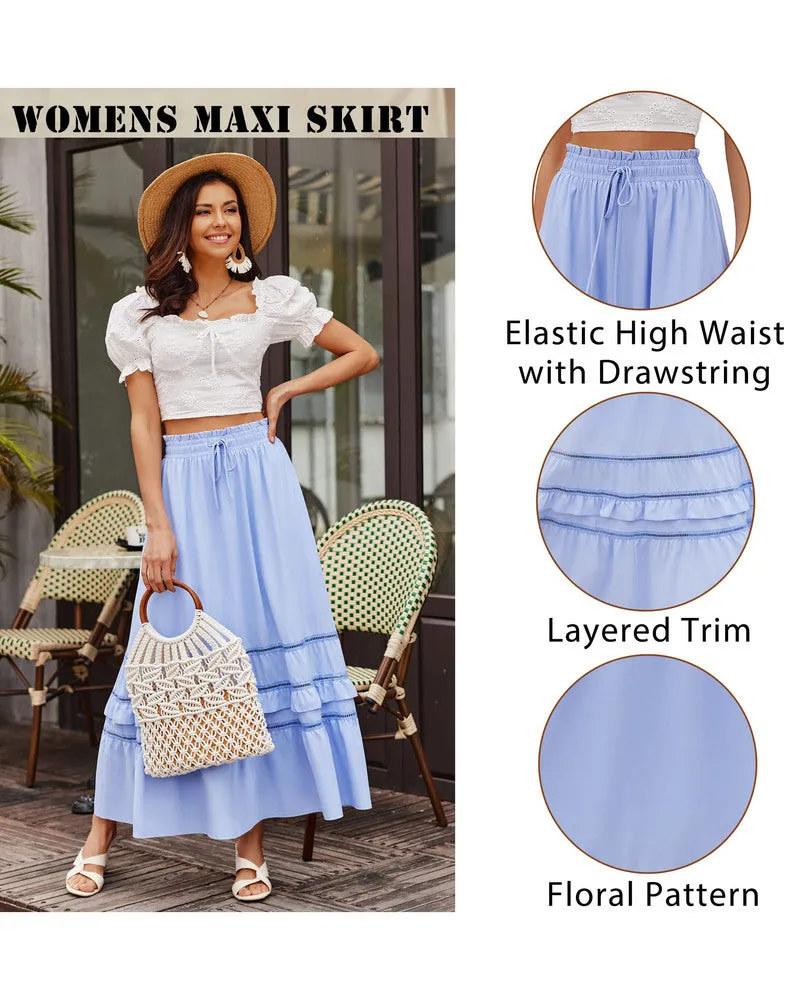 Zeagoo Women's Midi Skirts Boho High Waist A Line Casual Maxi Work Skirt Summer