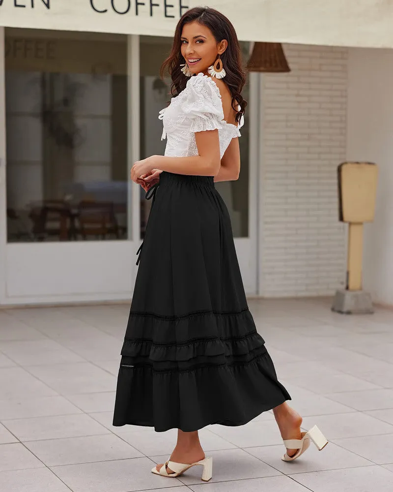 Zeagoo Women's Midi Skirts Boho High Waist A Line Casual Maxi Work Skirt Summer