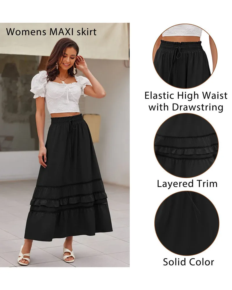 Zeagoo Women's Midi Skirts Boho High Waist A Line Casual Maxi Work Skirt Summer